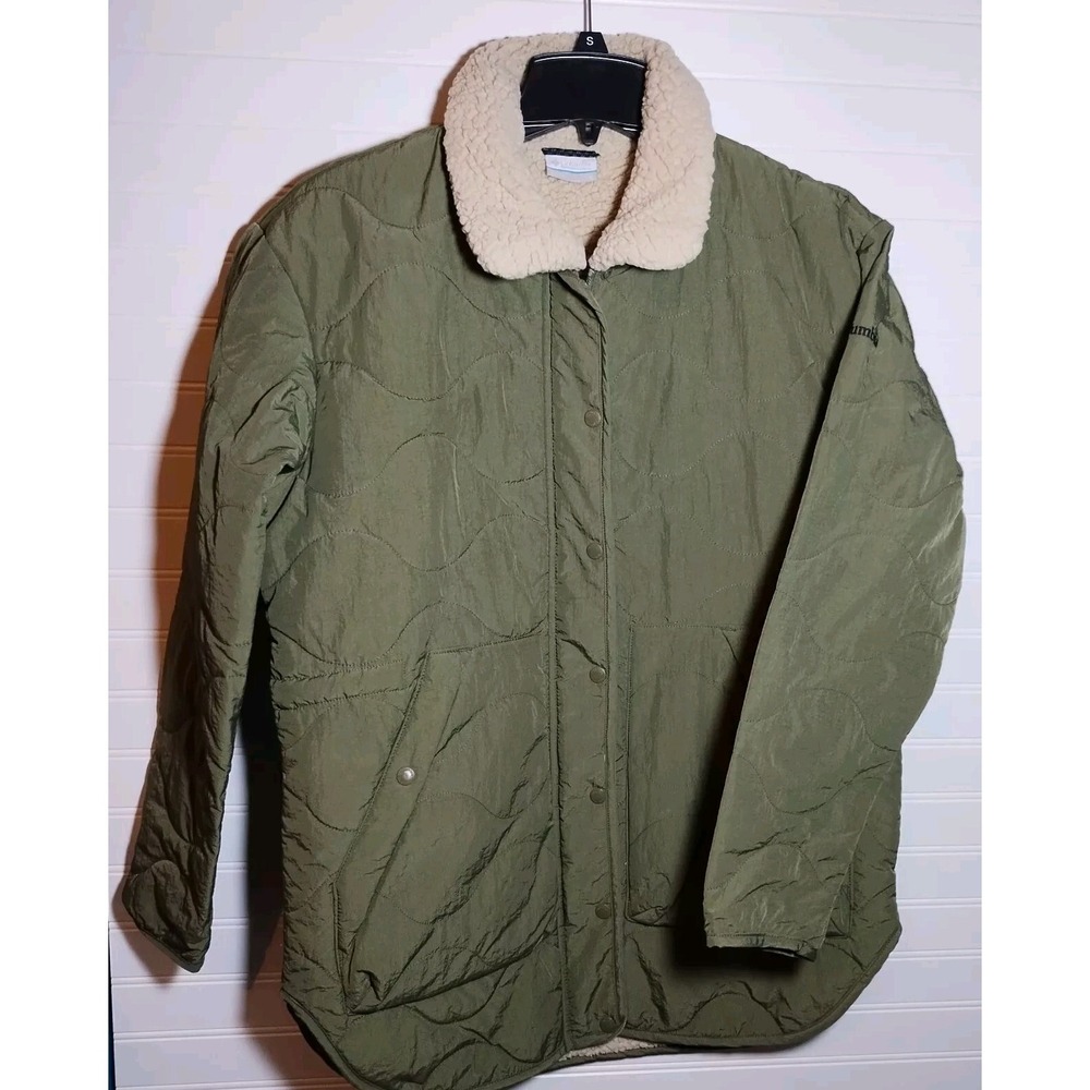 Columbia Birchwood Quilted Sherpa Lined Jacket Coat Stone Green‎ Women's Size Sm